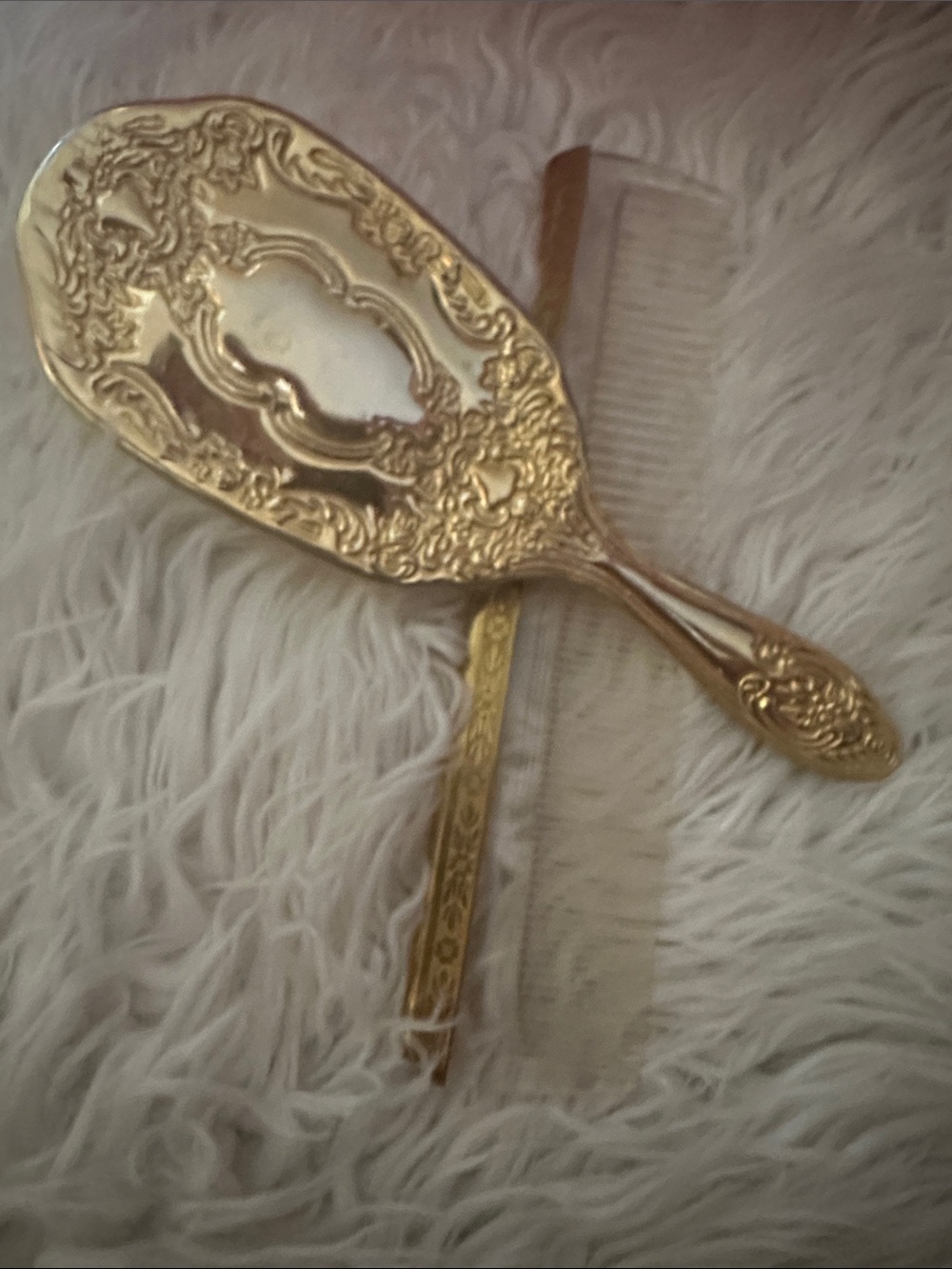Vintage Ornate Gold Hand Mirror and Comb Set - Elegant Home Accent